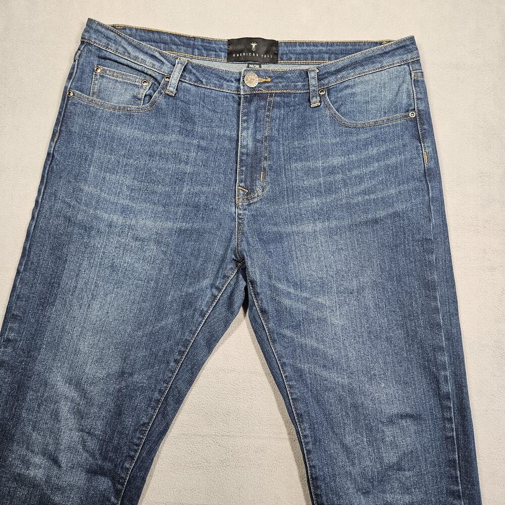 American Tall Jeans Mens 36x36* Carman Tapered Leg Blue 5 Pocket Denim Comfy